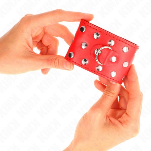 KINK – Szegecselt, patentos csuklóbilincs, piros, állítható