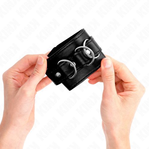 KINK – Állítható csuklóbilincs 3 darab D-gyűrűvel, párnázott, fekete