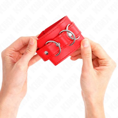 KINK – Állítható csuklóbilincs 3 darab D-gyűrűvel, párnázott, piros