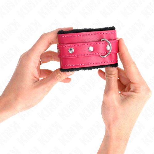 KINK – Prémium szőrmével bélelt csuklóbilincs, málna piros, állítható