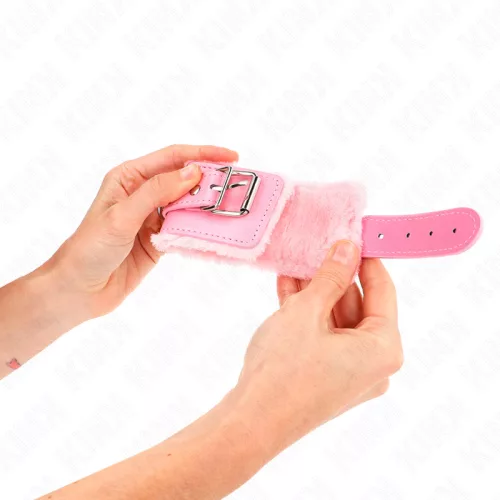 KINK – Szőrmével bélelt, állítható csuklóbilincs, csattal, rózsaszín