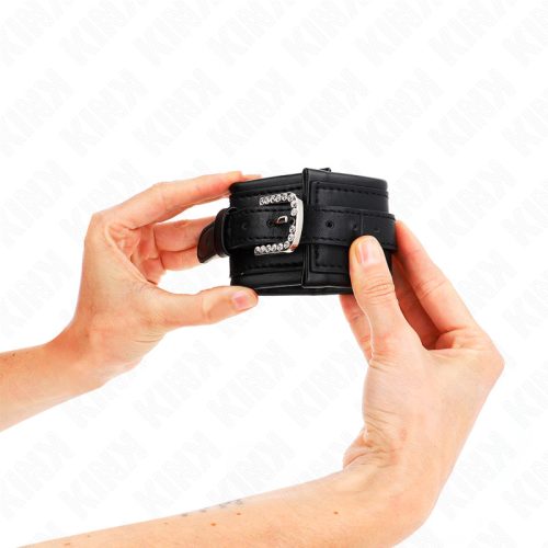 KINK – Strasszköves csatos csuklórögzítő bilincs, állítható, fekete