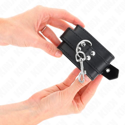 KINK – Szegecselt bőr csuklórögzítő szett D-gyűrűvel, fekete, 35×6 cm
