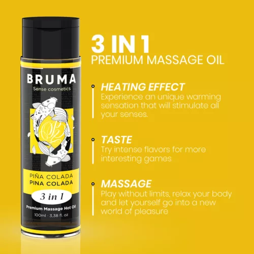 BRUMA – Premium 3 az 1-ben melegítő masszázsolaj, pina colada ízű, 100 ml