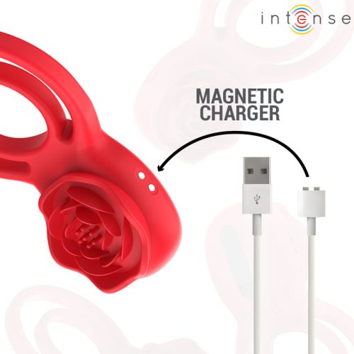 INTENSE – Gail rózsa alakú, újratölthető vibrációs péniszgyűrű távirányítóval, piros