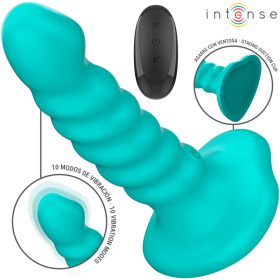   INTENSE – Buffy spirál dizájnú távirányítós vibrátor, 10 rezgésmód, újratölthető, kék, 14 cm