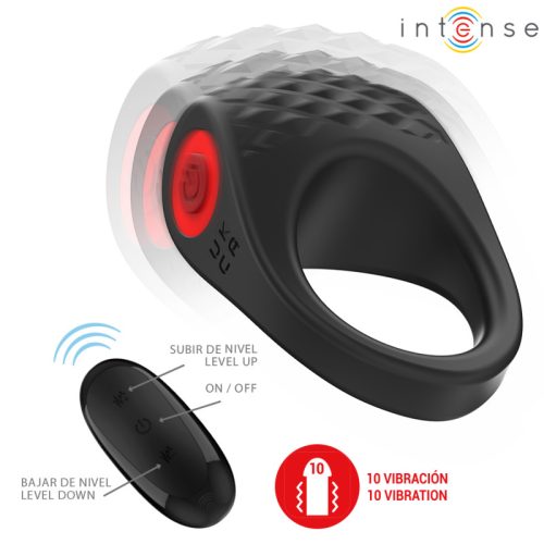 INTENSE – Clover vibrációs szilikon gyűrű, 10 rezgési mód, fekete (USB-s, távirányítós)
