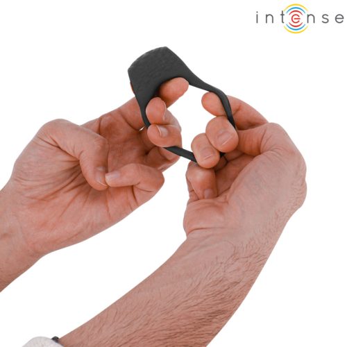 INTENSE – Clover vibrációs szilikon gyűrű, 10 rezgési mód, fekete (USB-s, távirányítós)