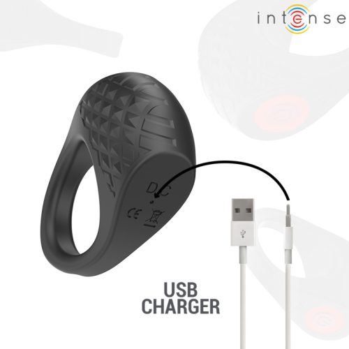 INTENSE – Clover vibrációs szilikon gyűrű, 10 rezgési mód, fekete (USB-s, távirányítós)