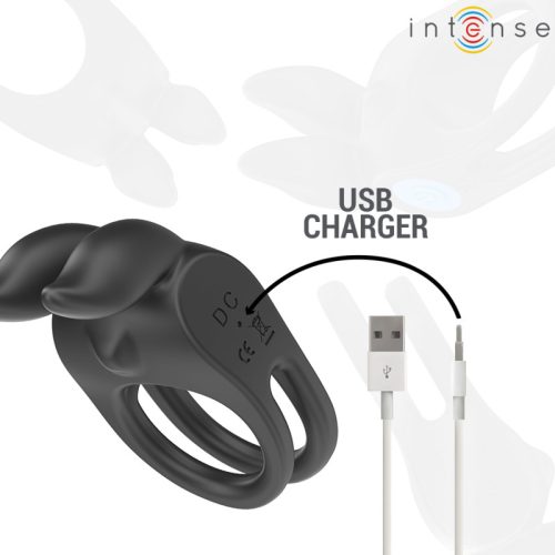 INTENSE – Sam dupla vibrációs péniszgyűrű, 10 rezgési mód, fekete (USB-s, távirányítós)