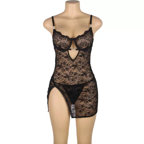 SUBBLIME – Csipke babydoll állítható pánttal, fekete S/M