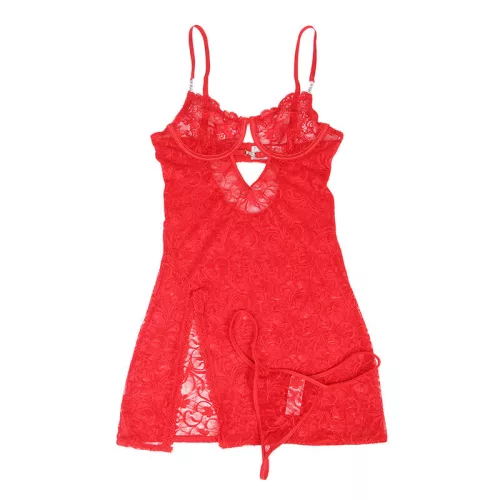 SUBBLIME - Csipkés piros babydoll állítható pántokkal, S/M 