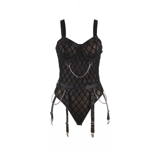 SUBBLIME – Fekete body láncokkal és harisnyatartóval, S/M