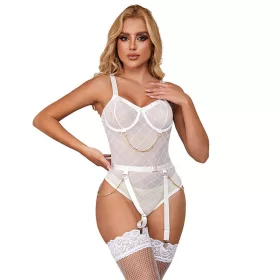   SUBBLIME – Fehér body láncokkal és harisnyatartóval, L/XL