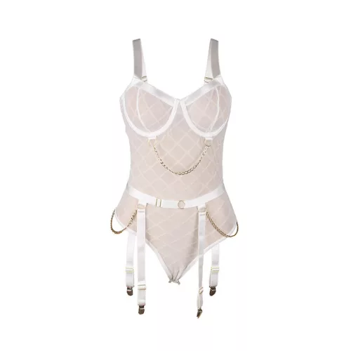 SUBBLIME – Fehér body láncokkal és harisnyatartóval, L/XL