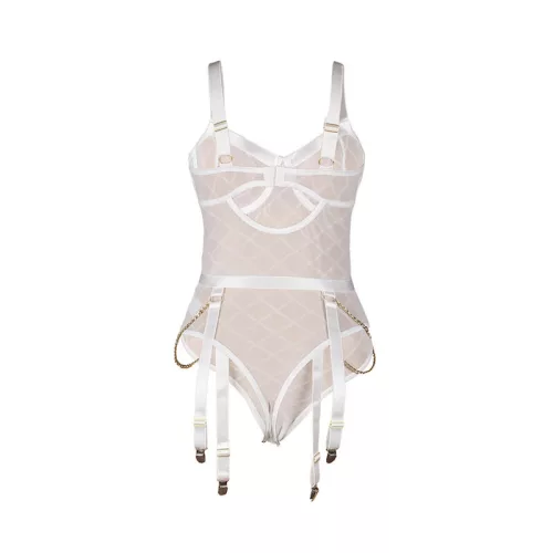 SUBBLIME – Fehér body láncokkal és harisnyatartóval, L/XL