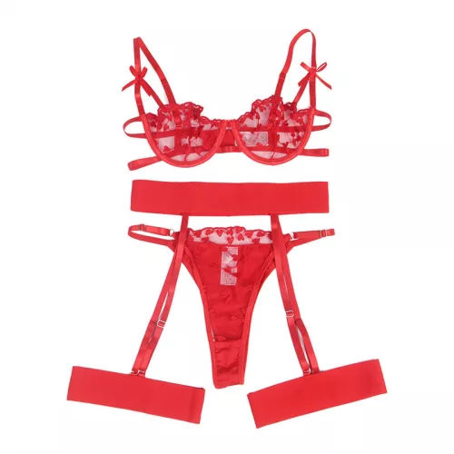 SUBBLIME – Piros szíves melltartó, tanga és harisnyatartó L/XL