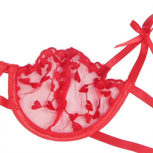 SUBBLIME – Piros szíves melltartó, tanga és harisnyatartó L/XL