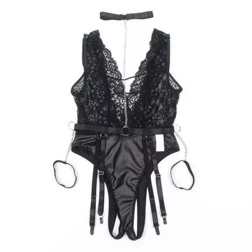 SUBBLIME – Szexi body harisnyatartóval, fekete,  L/XL