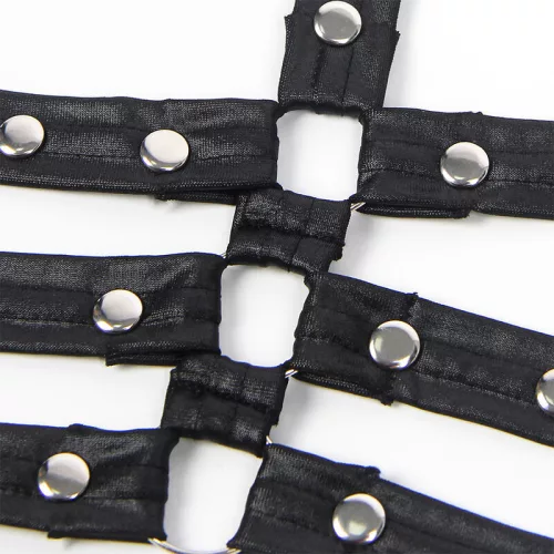 SUBBLIME – Fekete bőrhatású bondage ruha S/M