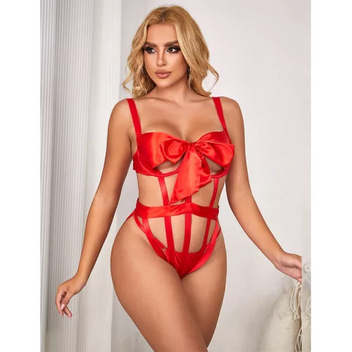 SUBBLIME – Szexi áttört body masnival, piros, L/XL