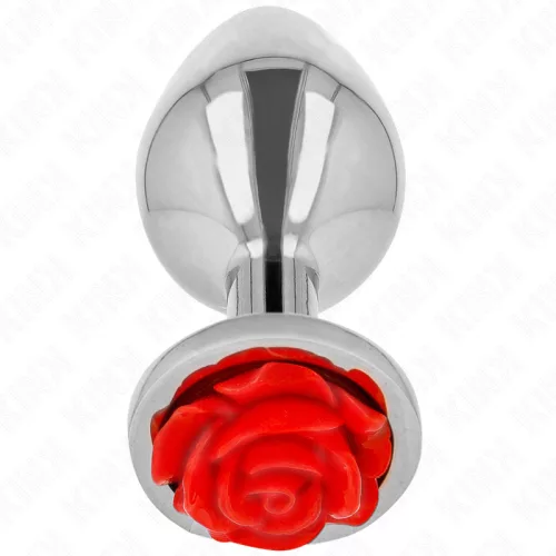 KINK – Rozsdamentes acél anál plug piros rózsa díszítéssel, 7,8 cm