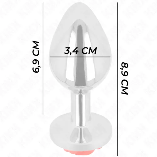 KINK – Rozsdamentes acél anál plug piros rózsa díszítéssel, 8,9 cm
