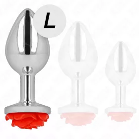   KINK – Rozsdamentes acél anál plug piros rózsa díszítéssel, 10,2 cm