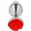KINK – Rozsdamentes acél anál plug piros rózsa díszítéssel, 10,2 cm