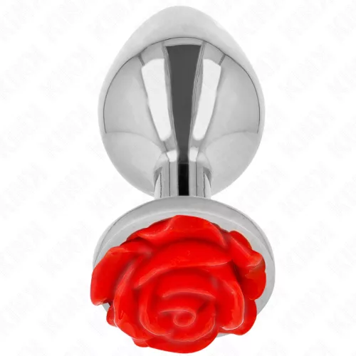 KINK – Rozsdamentes acél anál plug piros rózsa díszítéssel, 10,2 cm