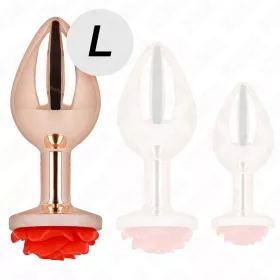   KINK – Rózsaarany színű rozsdamentes acél anál plug piros rózsa díszítéssel, 10,2 cm