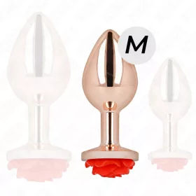   KINK – Rózsaarany színű rozsdamentes acél anál plug piros rózsa díszítéssel, 8,9 cm