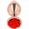 KINK – Rózsaarany színű rozsdamentes acél anál plug piros rózsa díszítéssel, 8,9 cm