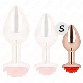   KINK – Rózsaarany színű rozsdamentes acél anál plug piros rózsa díszítéssel, 7,8 cm