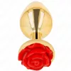 KINK – Arany színű rozsdamentes acél anál plug piros rózsa díszítéssel, 10,2 cm