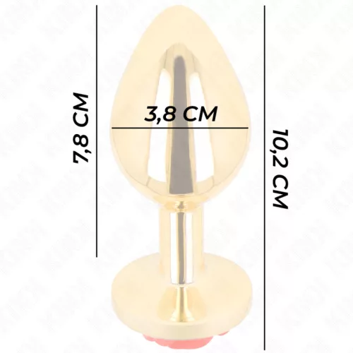 KINK – Arany színű rozsdamentes acél anál plug piros rózsa díszítéssel, 10,2 cm
