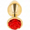 KINK – Arany színű rozsdamentes acél anál plug piros rózsa díszítéssel, 8,9 cm