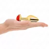 KINK – Arany színű rozsdamentes acél anál plug piros rózsa díszítéssel, 8,9 cm
