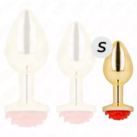   KINK – Arany színű rozsdamentes acél anál plug piros rózsa díszítéssel, 7,8 cm