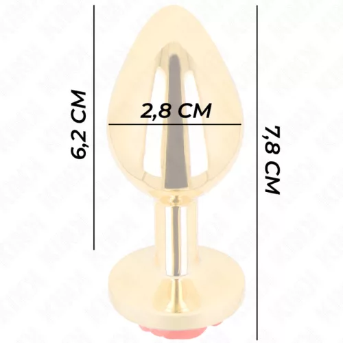 KINK – Arany színű rozsdamentes acél anál plug piros rózsa díszítéssel, 7,8 cm