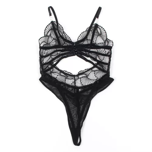 SUBBLIME – Áttetsző csipkés body kivágásokkal, fekete, L/XL