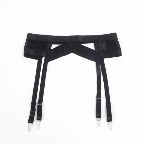SUBBLIME – Fekete bondage melltartó szett harisnyatartóval, L/XL