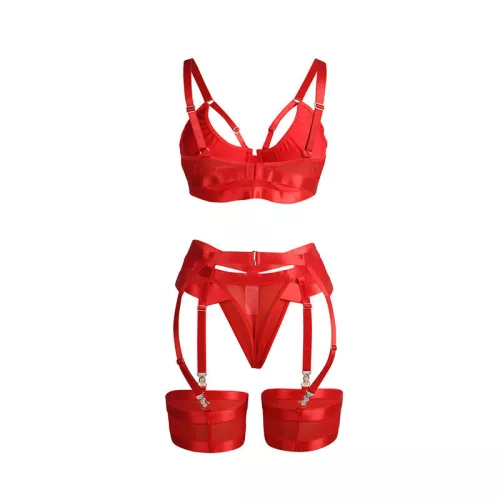 SUBBLIME – Piros bondage melltartó szett harisnyatartóval, S/M