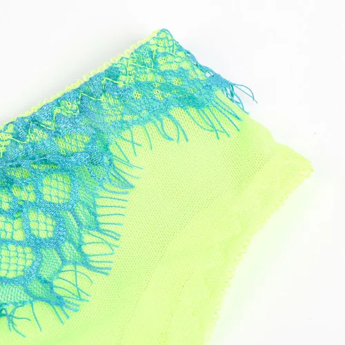 SUBBLIME – Zöld-kék csipkés melltartó szett harisnyatartóval, L/XL