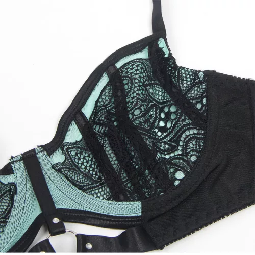 SUBBLIME – Zöld lakk és hálós melltartó szett cipzárral, L/XL