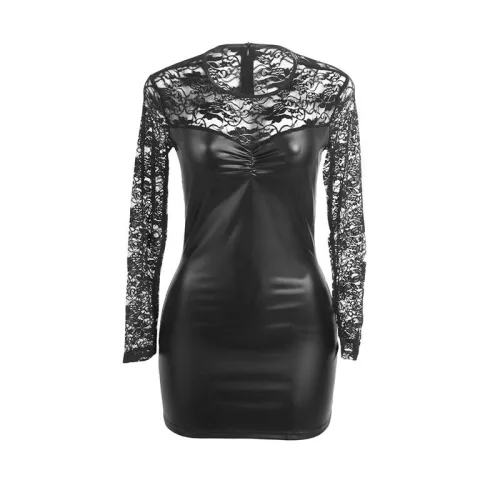 SUBBLIME – Fekete hosszú ujjú ruha csipkével, L/XL