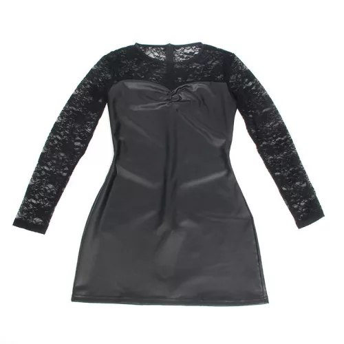SUBBLIME – Fekete hosszú ujjú ruha csipkével, L/XL