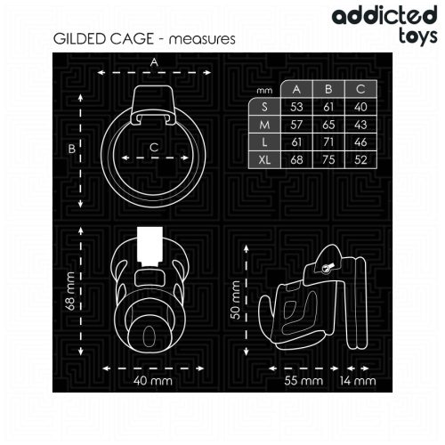 ADDICTED TOYS – Locked Gilden Cage szilikon bevonatú intim ketrec, M méret, 8,5 cm
