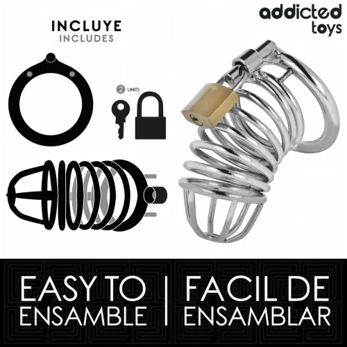 ADDICTED TOYS – Locked Iron Cell fém péniszketrec rendszer, M méret