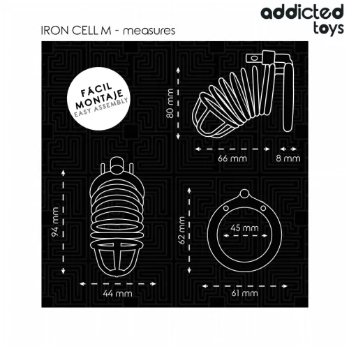 ADDICTED TOYS – Locked Iron Cell fém péniszketrec rendszer, M méret